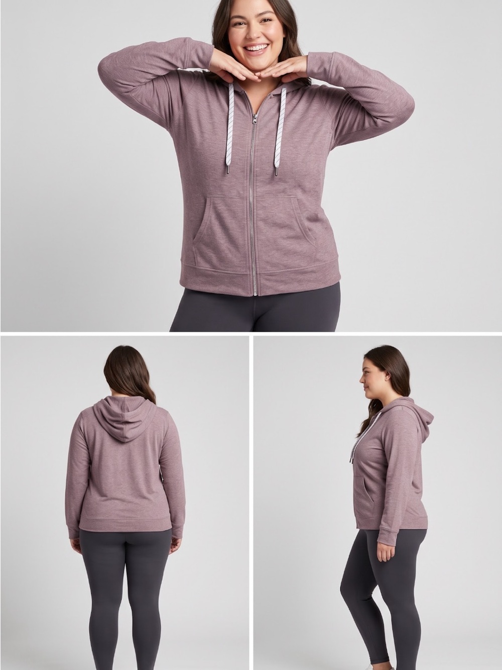 Zip-Front Hoodie in Mauve Pink with Drawcord-Super Soft